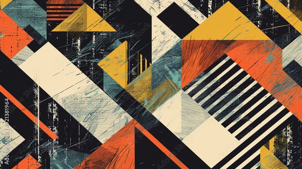 Abstract geometric design featuring vibrant colors and sharp angles in a modern artwork setting Abstract geometric design featuring vibrant colors and sharp angles in a modern artwork setting