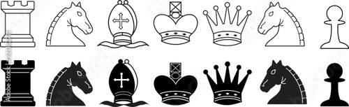 Vector Cosmic Chess: Minimalist Black and White Chess Pieces Set