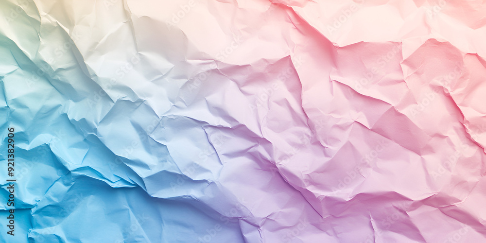 Fototapeta premium Close-Up of Crumpled Paper with Red and Blue Gradient Creating Wavy Texture