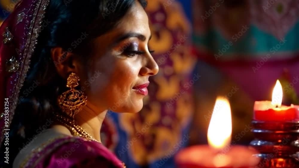 Indian Bride in Traditional Sari with Candles Indian Bride in Traditional Sari with Candles