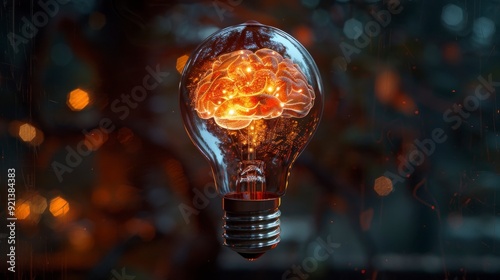 Lightbulb with an abstract brain inside, symbolizing creative ideas and intellectual power.