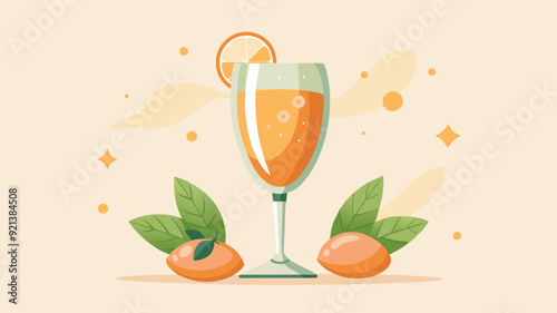 Minimalist orange cocktail with fresh fruit and leaves on a light background