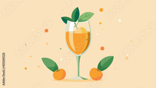 Orange cocktail with fresh fruit and leaves on a minimalist background