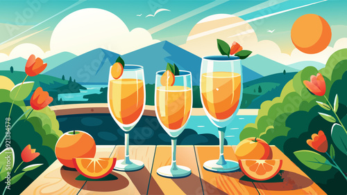 Summer orange cocktails with a mountain landscape background