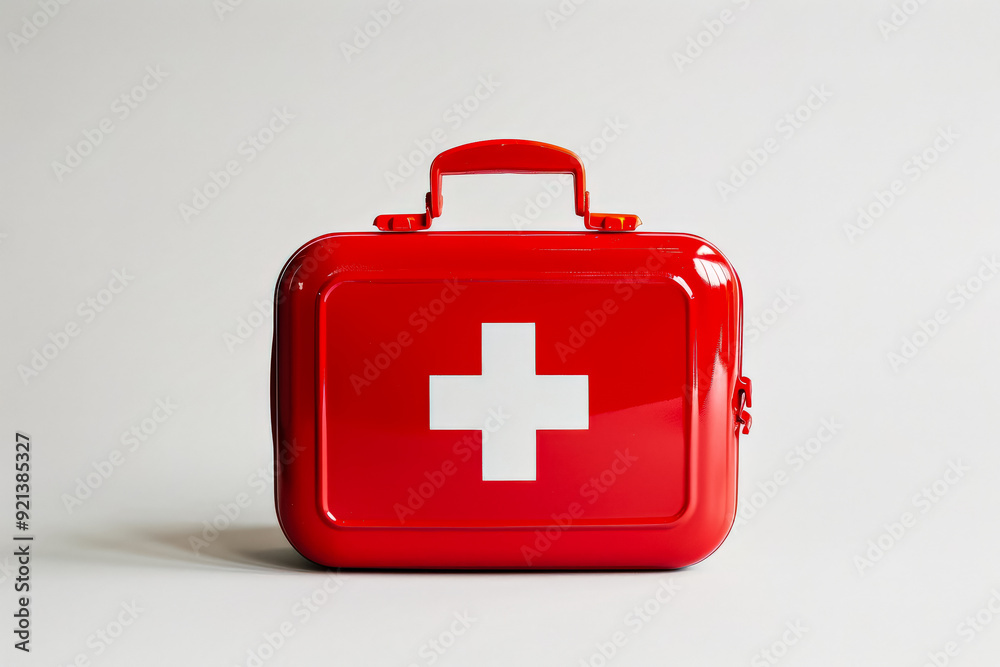 A red and white medical kit with a cross on it. Perfect for illustrating emergency medical supplies, first aid, and healthcare readiness. A red and white medical kit with a cross on it. Perfect for illustrating emergency medical supplies, first aid, and healthcare readiness.
