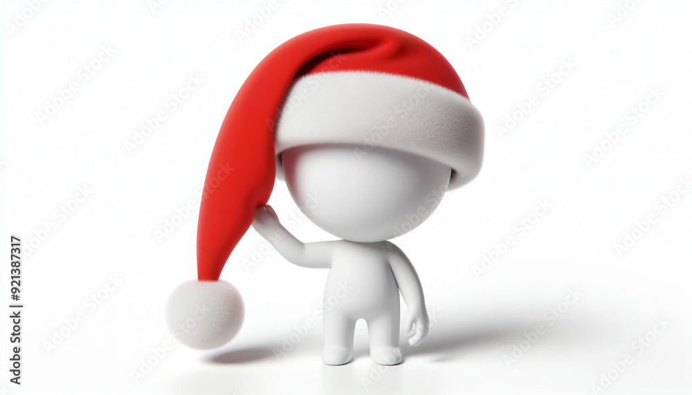 3D white figure with Santa Claus hat. Christmas celebration time 3D white figure with Santa Claus hat. Christmas celebration time