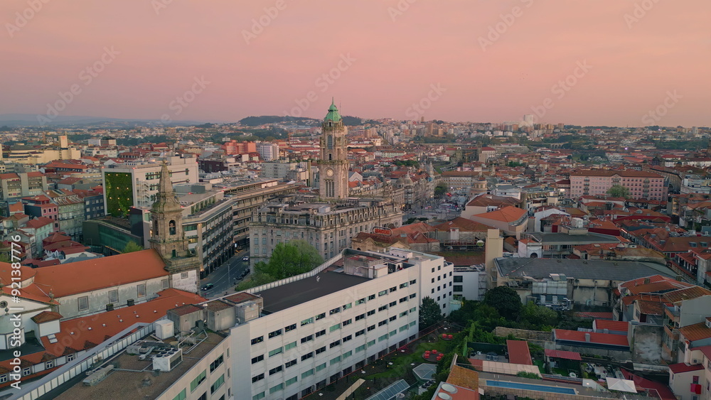 Beautiful roof tops aerial view. Peaceful cityscape in sunset vibrant colors Beautiful roof tops aerial view. Peaceful cityscape in sunset vibrant colors