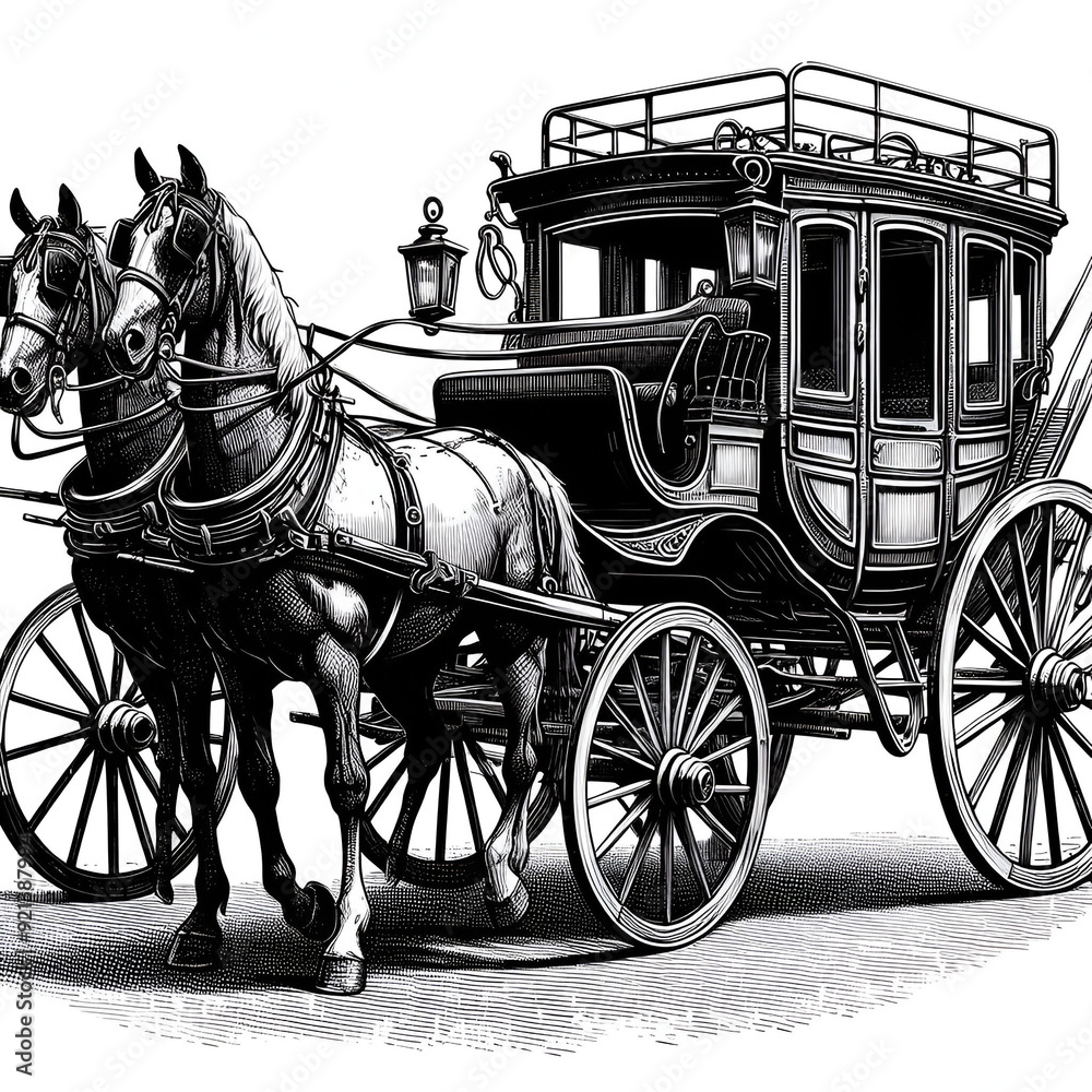 Naklejka premium Vintage Old Horse-Drawn Carriage Illustration 