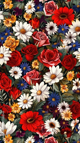 A colorful collection of roses, daisies, and other flowers arranged beautifully for decor