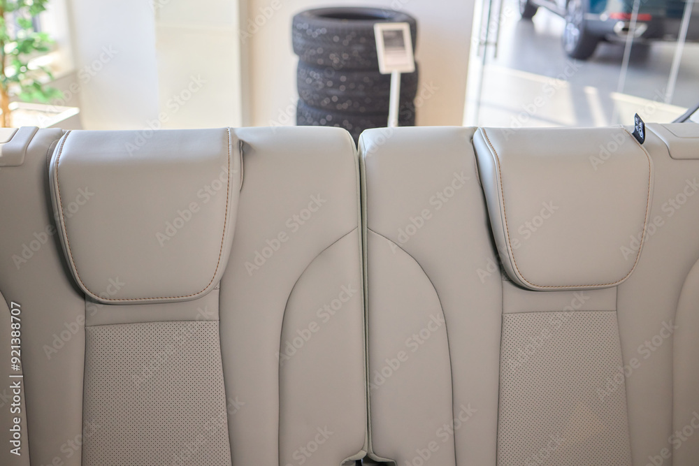 Fototapeta premium Car back seat with headrest and arm rest, a comfortable automotive fixture