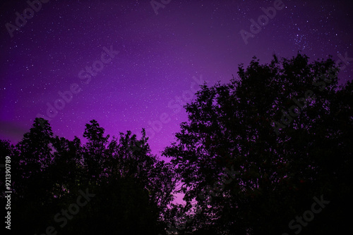 Obraz na płótnie night starry sky outside the city with purple reflections of the northern lights w salonie