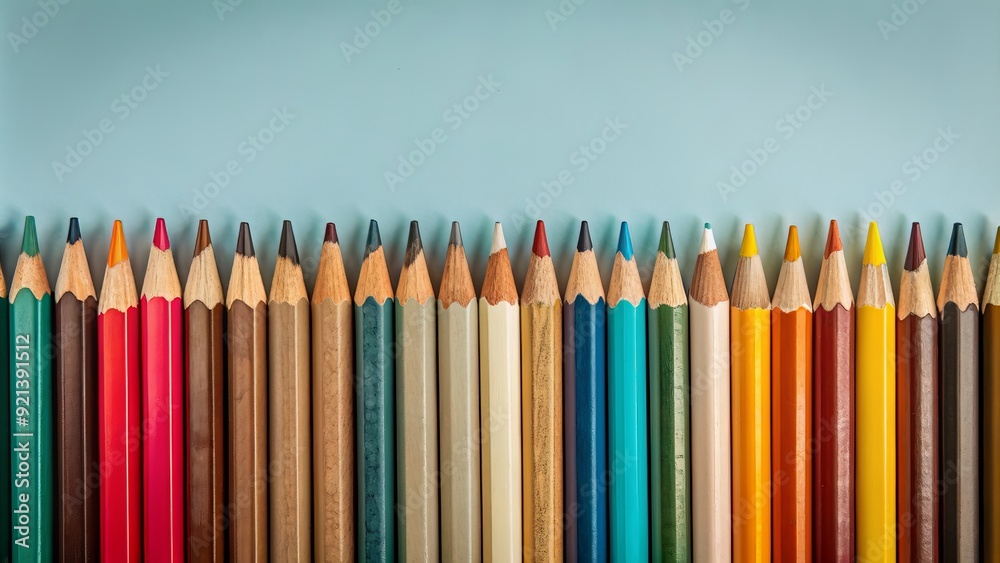 Close-up of color wooden pencils, Wood crayon, Rainbow of coloring pencils plain on background ai generated Close-up of color wooden pencils, Wood crayon, Rainbow of coloring pencils plain on background ai generated
