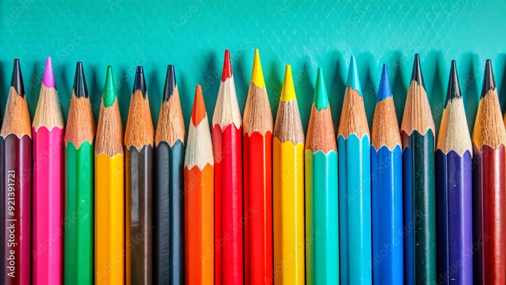 Close-up of color wooden pencils, Wood crayon, Rainbow of coloring pencils plain on background ai generated Close-up of color wooden pencils, Wood crayon, Rainbow of coloring pencils plain on background ai generated