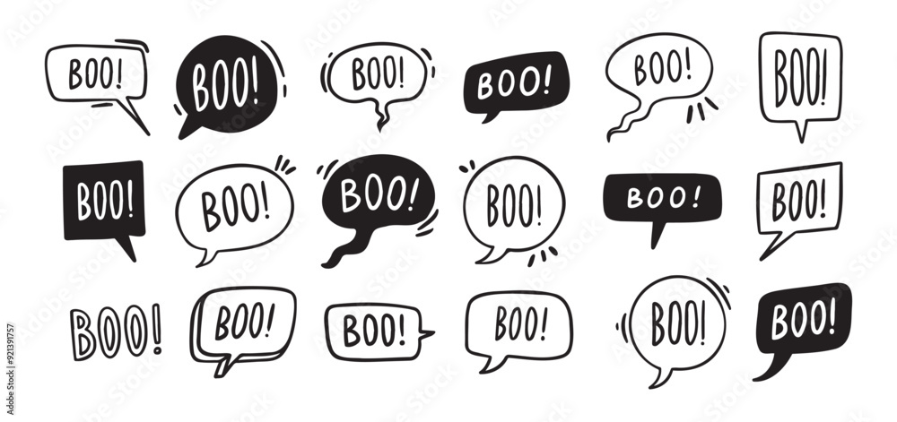 Speech bubbles with text Boo. Vector hand drawn doodle illustration Speech bubbles with text Boo. Vector hand drawn doodle illustration