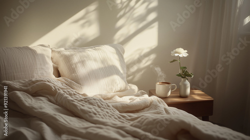 Morning coffee and flowers by the bedside for National Singles Day USA 2024 - Celebrating singleness on September 22