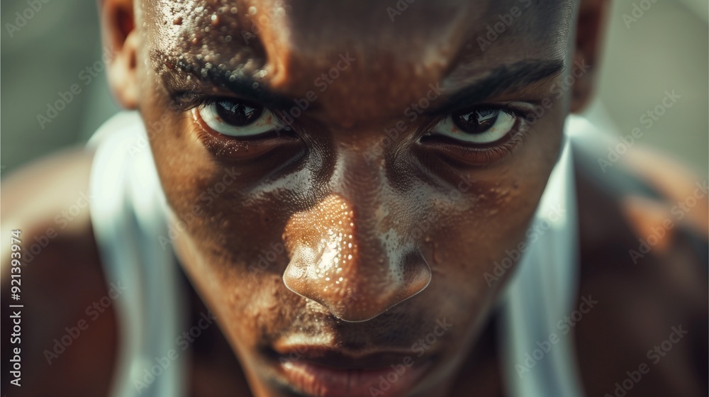 Close up of a determined athlete is showing strength and focus Close up of a determined athlete is showing strength and focus