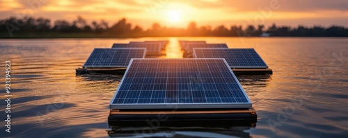 Floating solar farms, vibrant energy, water-based technology, renewable power photo