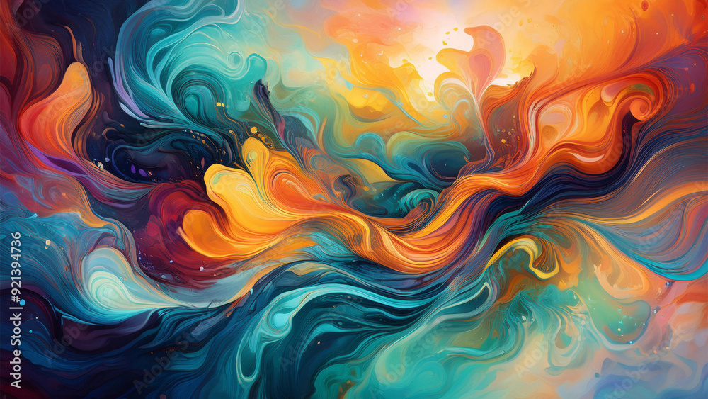 Arte abstrata fluida colorida com redemoinhos dinâmicos e cores vibrantes. Ondas de tinta fluindo. Arte abstrata fluida colorida com redemoinhos dinâmicos e cores vibrantes. Ondas de tinta fluindo.