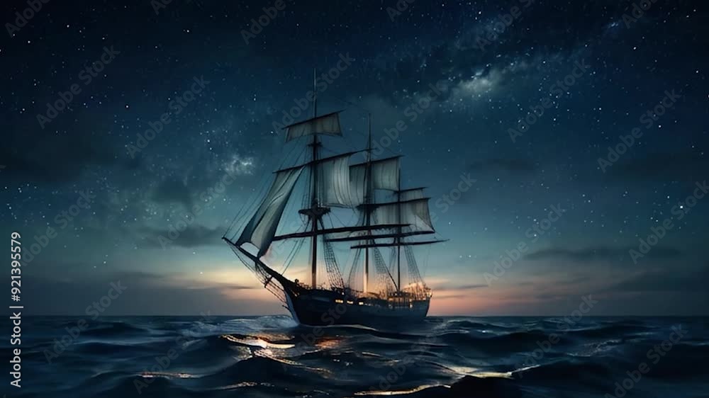 Sailing Ship Under a Starry Night Sky Sailing Ship Under a Starry Night Sky