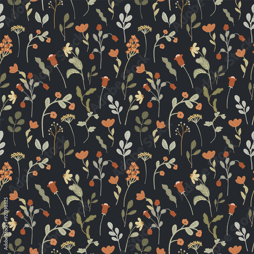 cute dark wildflower seamless pattern