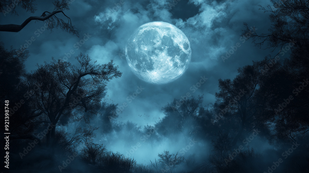 full moon through twisted trees full moon through twisted trees