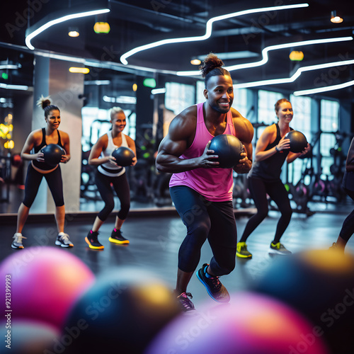 High-Intensity Group Workout in Modern Gym Environment: An Image of Fitness Dedication and Energy