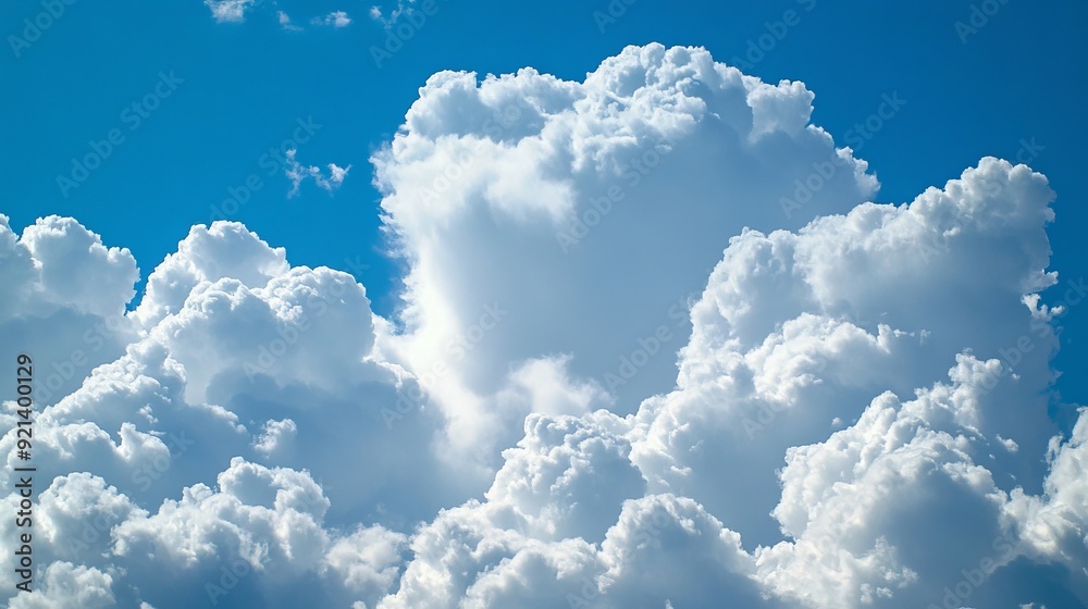 White clouds float in azure expanse. White clouds float in azure expanse.