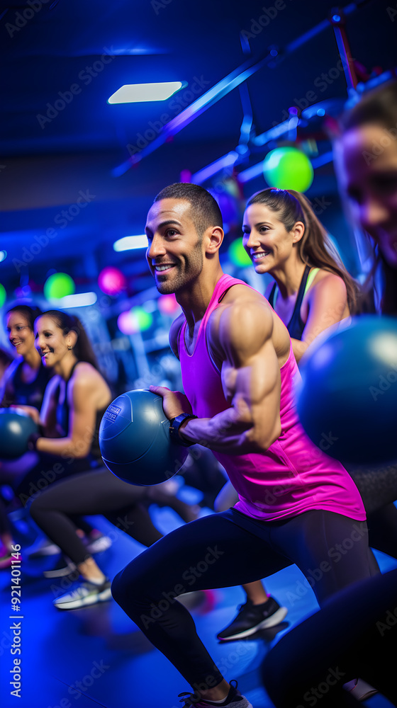 High-Intensity Group Workout in Modern Gym Environment: An Image of Fitness Dedication and Energy High-Intensity Group Workout in Modern Gym Environment: An Image of Fitness Dedication and Energy