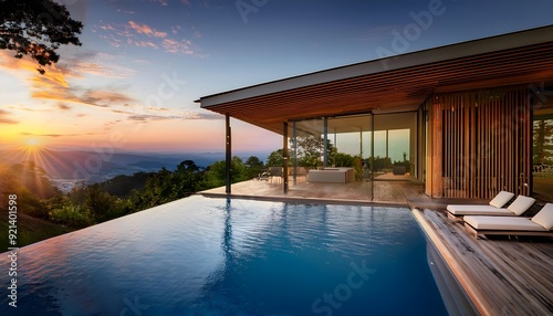 Pool at sunset in a luxury house