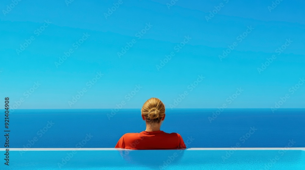 Fototapeta premium Woman On Infinity Pools Edge, Floating In Luxury