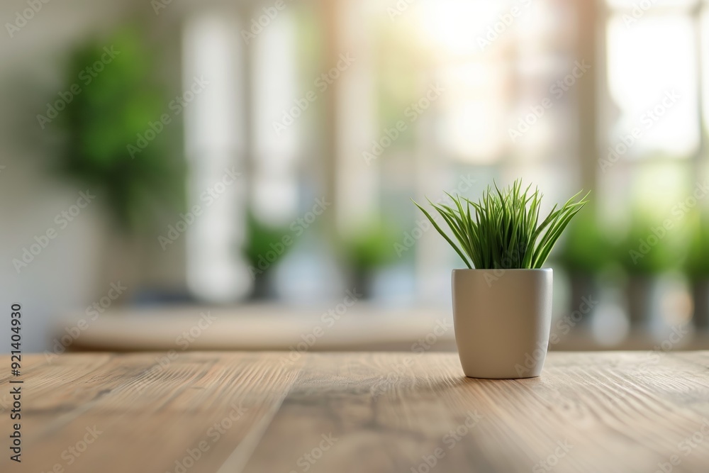 A fresh green potted plant sits on a light wooden table, beautifully lit by natural sunlight from a window inside a serene room. A fresh green potted plant sits on a light wooden table, beautifully lit by natural sunlight from a window inside a serene room.