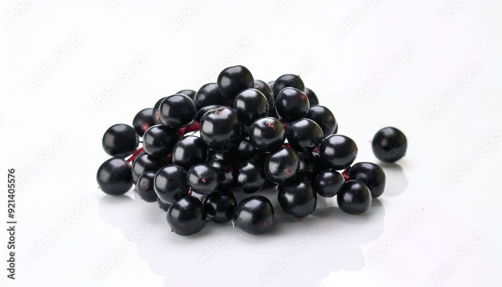 Black Elderberries: A cluster of freshly picked black elderberries, glistening against a pristine white background, ready for culinary or medicinal use. Black Elderberries: A cluster of freshly picked black elderberries, glistening against a pristine white background, ready for culinary or medicinal use.