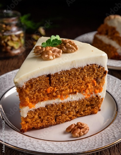 Wallpaper Mural A luscious slice of carrot cake, enhanced with orange caramel, garnished with walnuts and cream cheese frosting, beautifully presented Torontodigital.ca