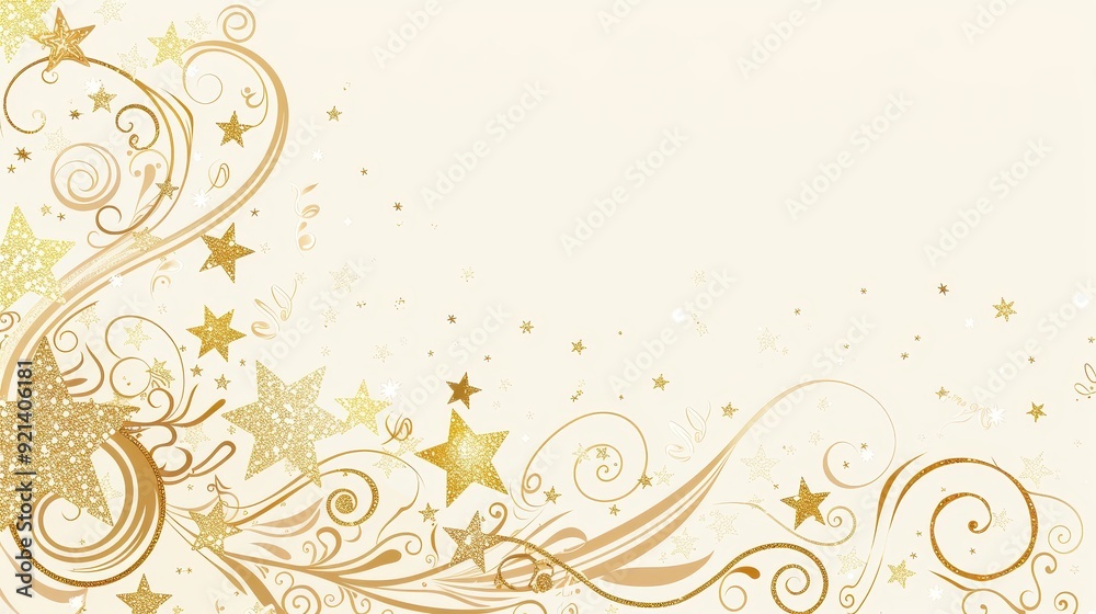 A decorative golden background features stars and swirling designs, creating a festive atmosphere perfect for celebrations A decorative golden background features stars and swirling designs, creating a festive atmosphere perfect for celebrations