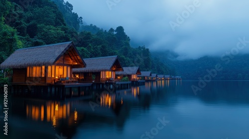Sunrise Over Floating Bungalow In Khao Sok, Thailand, Serene Start