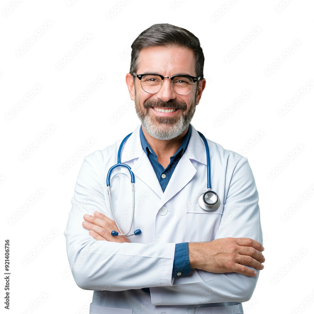 Confident Smiling Doctor in White Coat on isolated transparent background Confident Smiling Doctor in White Coat on isolated transparent background