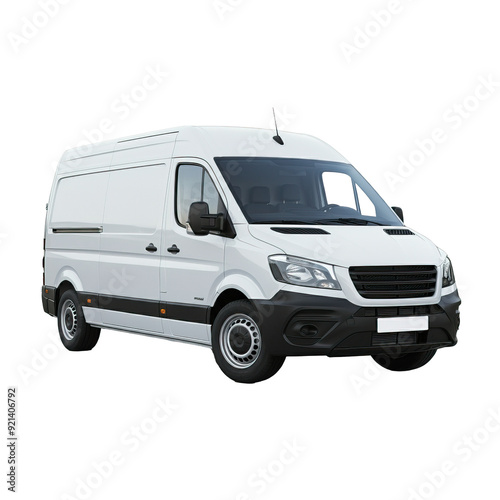 WhiteCargo Van on Isolated Transparent Background on  isolated transparent background