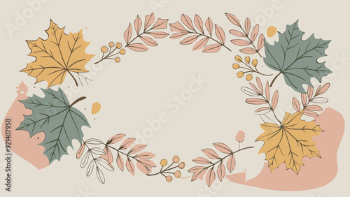 Pastel autumn leaves on cream background, minimalist fall design with copy space