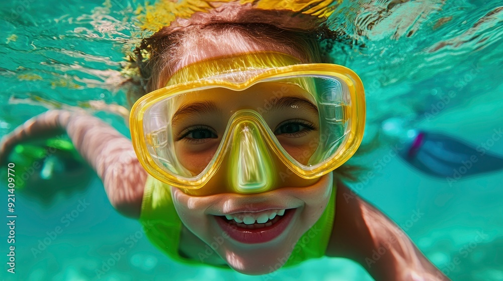 Naklejka premium Mother And Daughter Snorkeling Together, Underwater Adventure
