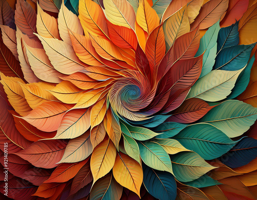 Wallpaper Mural Abstract Spiral Pattern of Autumn Leaves Each Layer Showcasing a Different Fall Color Spectrum Torontodigital.ca