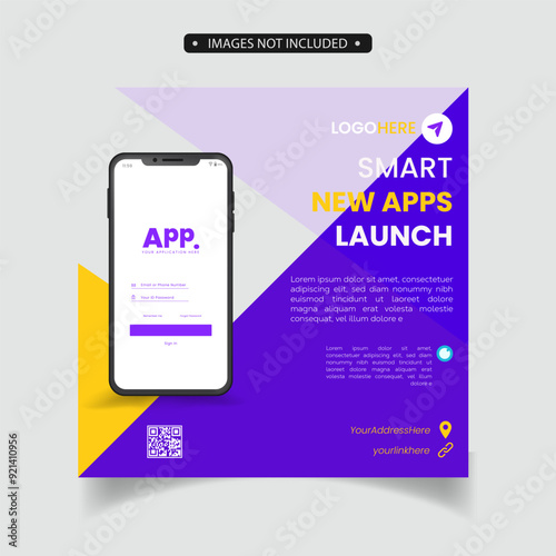 mobile app promotion social media post and web banner template

