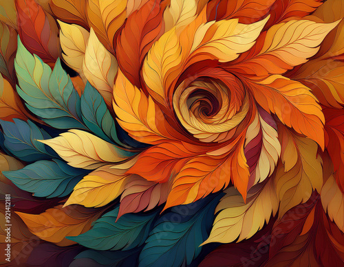 Wallpaper Mural Abstract Spiral Pattern of Autumn Leaves Each Layer Showcasing a Different Fall Color Spectrum Torontodigital.ca