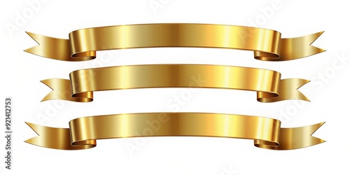 Gold banners ribbons label on white background, gold, banners, ribbons, label, white, shiny, decorative, elegant