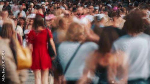 Wallpaper Mural Time-lapse unrecognizable blurry huge crowd of people crossing city street, busy crossroad fast motion, many pedestrians walking crosswalk. Rush hour crowded, people walk, blurred faces and brands Torontodigital.ca