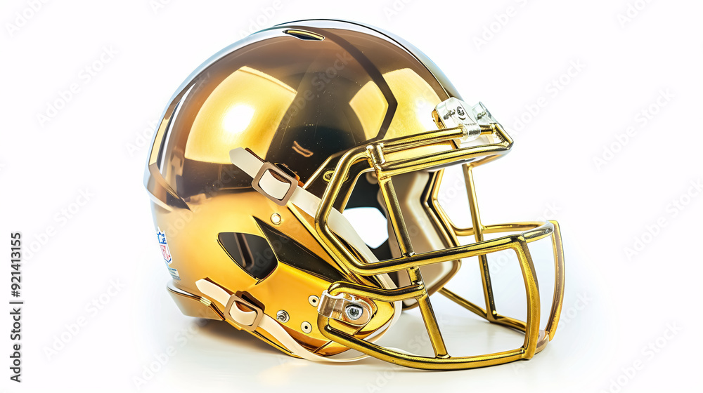 Fototapeta premium Gold football helmet isolated on a white background