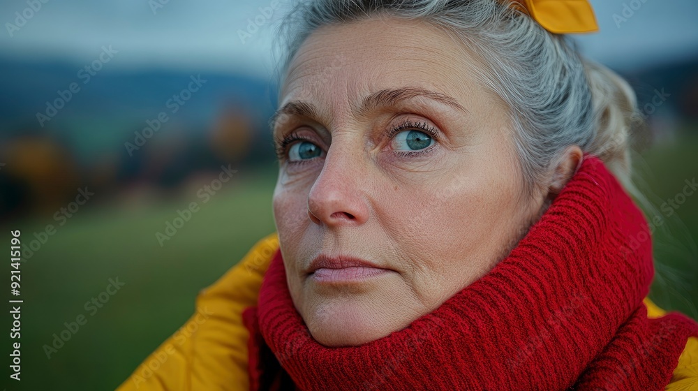 Adult Woman Gazes At Landscape, Deep In Thought Adult Woman Gazes At Landscape, Deep In Thought