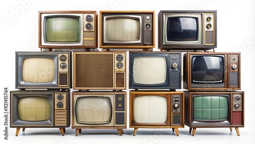 Vintage television from 60s, 70s, 80s, and 90s isolated on white background, retro, old, classic, nostalgia, vintage, antique, television