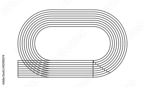 Running track print. Sports stadium top view. Racetrack for sprint, marathon or other athletic competition isolated on white background. Vector graphic illustration.