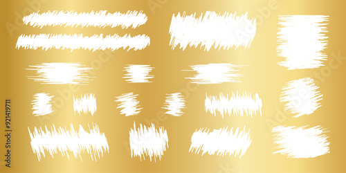 Scraped textures on gold background. Collection of golden scratch card, game ticket, lottery or sale coupon shabby surfaces isolated on white background. Vector realistic illustration.