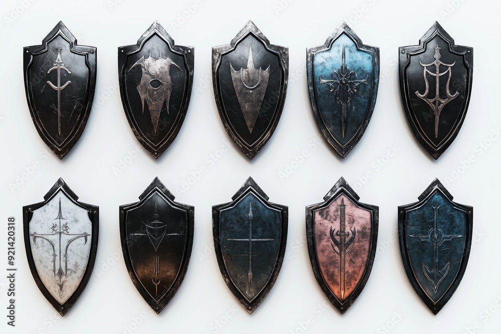 Isolated Rendering of Fantasy Shield Set on Blank White Generative Illustration Isolated Rendering of Fantasy Shield Set on Blank White Generative Illustration